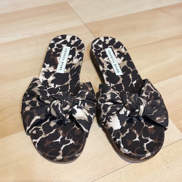 Veronica Beard Etra Knotted Leopard-Print Canvas Slides - Picture 1 of 3